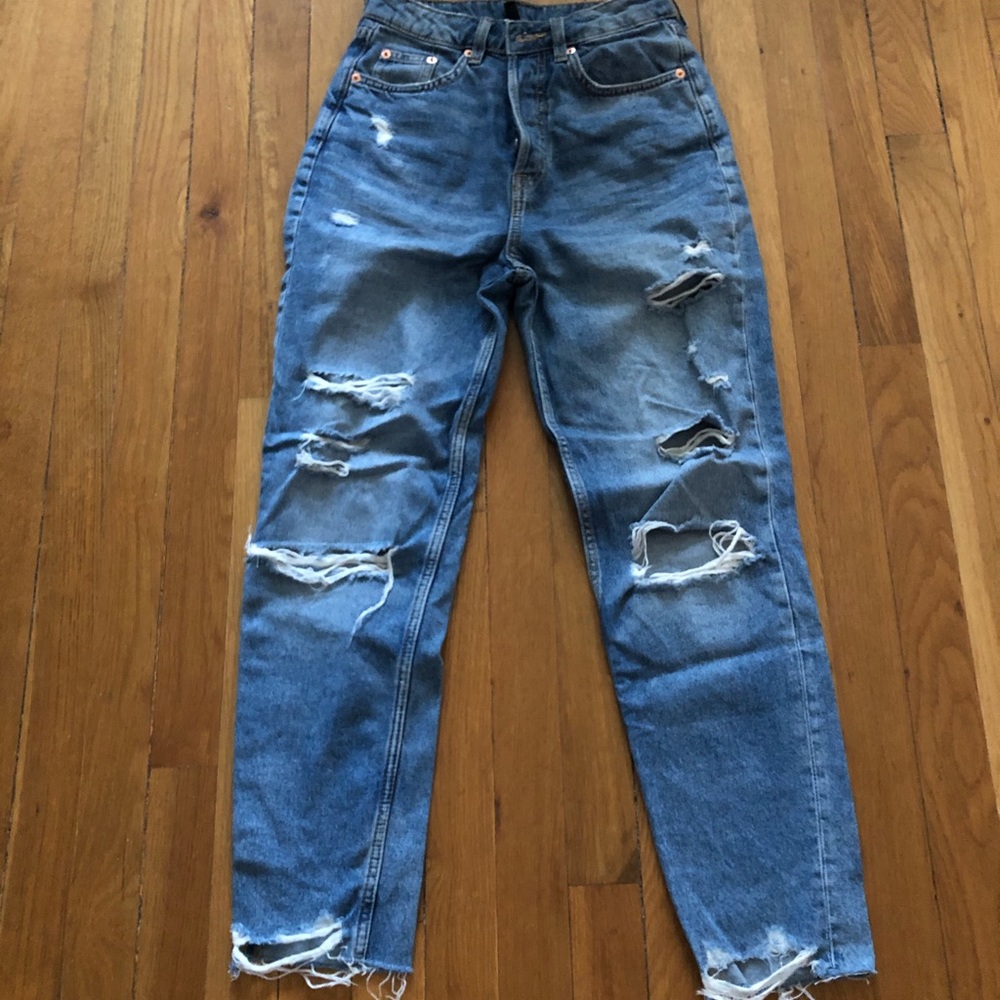 Light wash distressed mom jeans